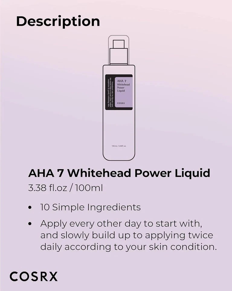 COSRX AHA 7 Whitehead Power Liquid, 3.38 fl.oz / 100ml, Whitehead Remover