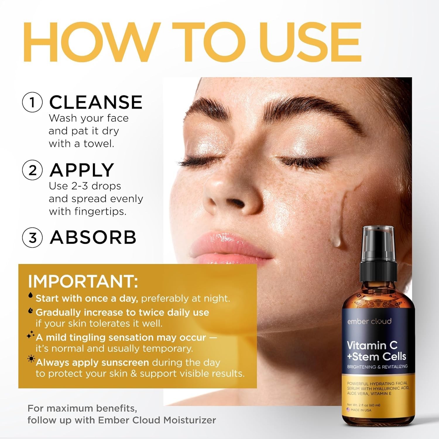 Vitamin C Face Serum Stem Cells Hyaluronic Acid Aloe Vera Vitamin E Anti Aging
