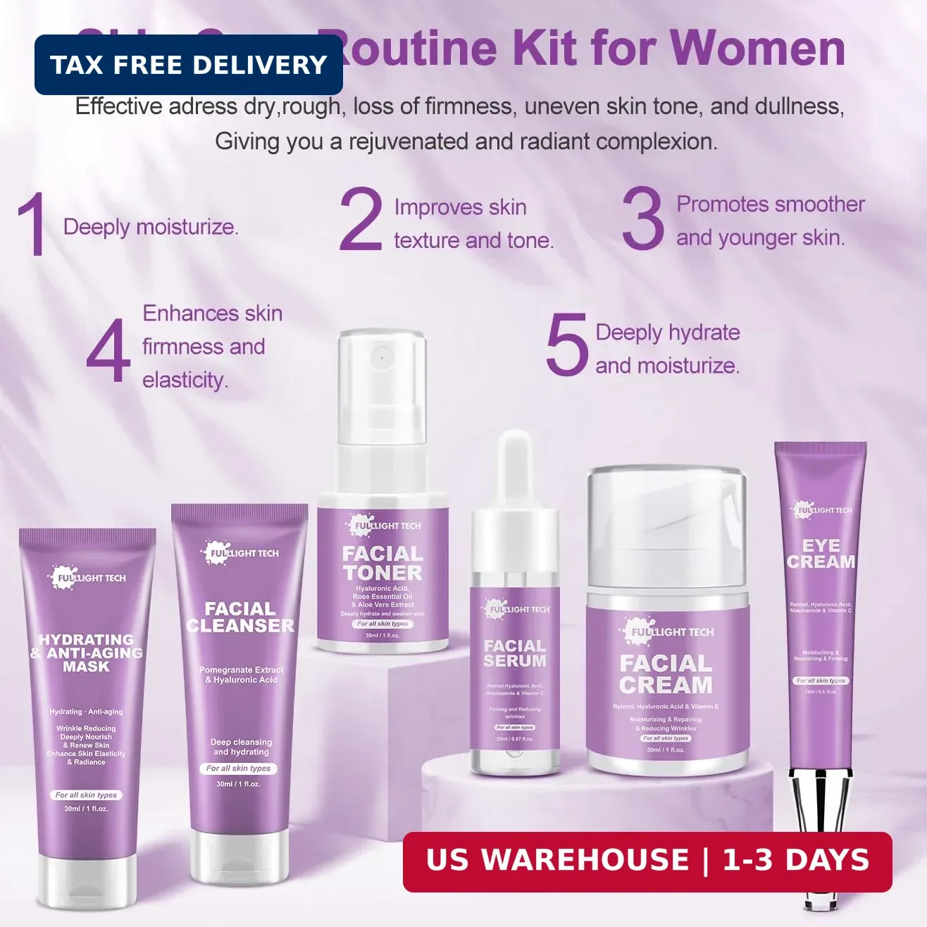 Skin Care Set,6 Pcs Anti-aging Skincare w/Korean Retinol,Hydrate, Moisturize Sel