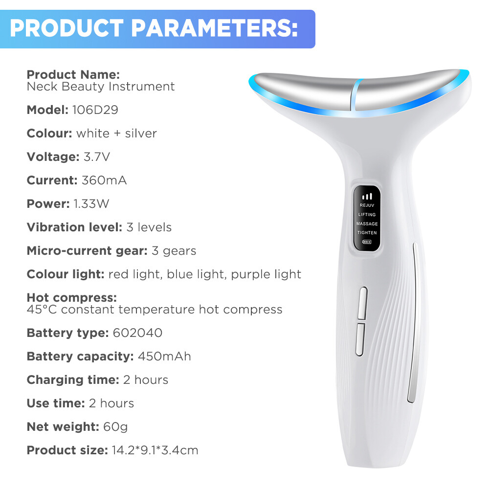 Neck Face Lifting Massager Skin Tighten Device LED and Anti Wrinkle Double Chin