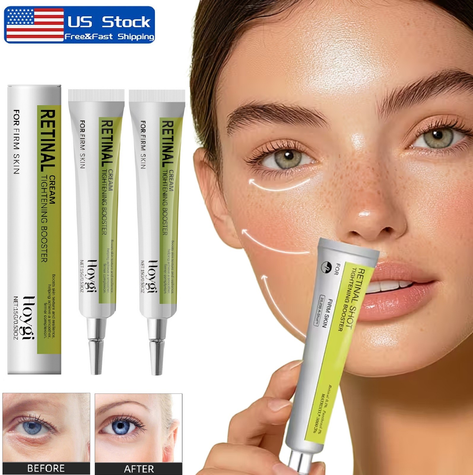 3Pcs High-Performance Retinal Shot Booster Tightening Vita-A Eye Cream Unisex US