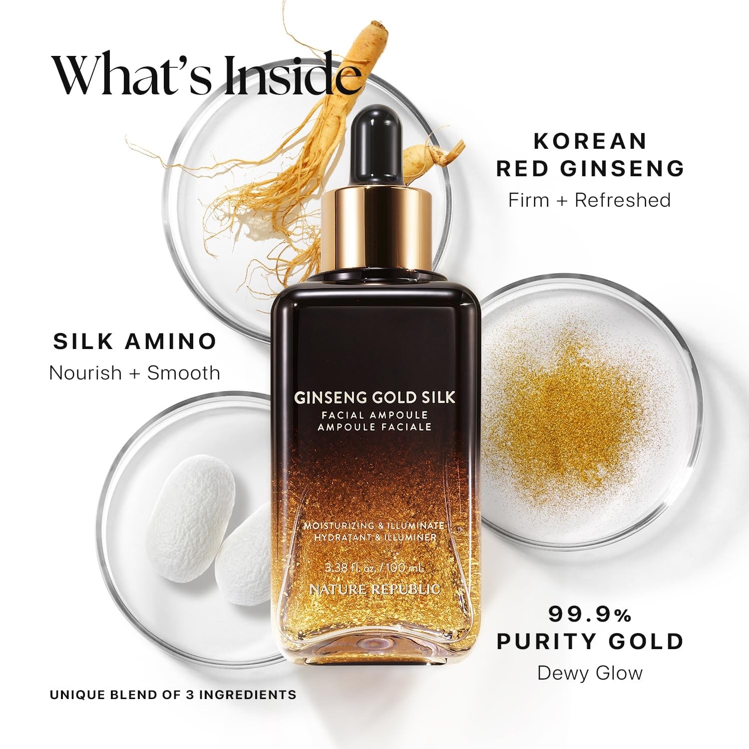 Nature Republic Ginseng Gold Silk Facial Ampoule, 3.38 fl oz – New W/O Box Fresh