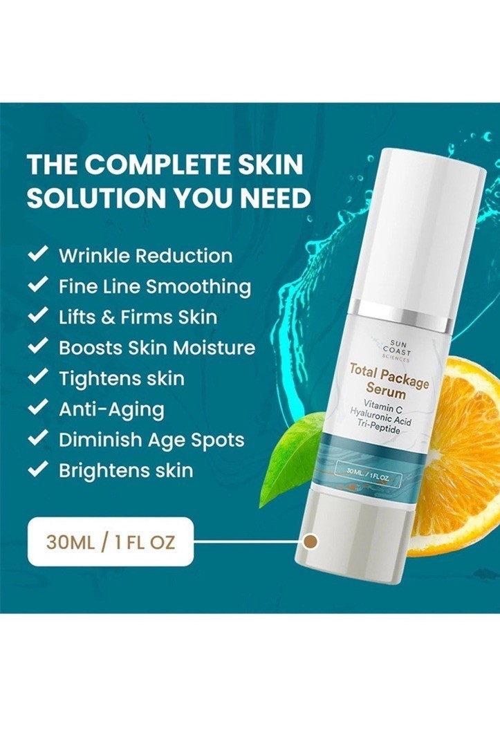 1PACK Sun Coast Science Total Package Serum, Vitamin C, Hyaluronic Acid, 1 Ounce