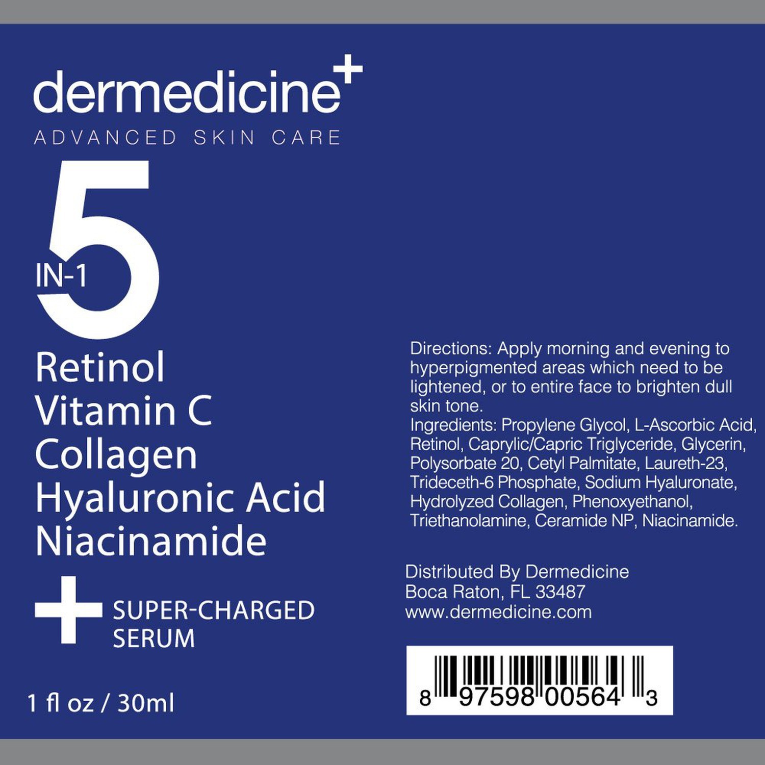 5 in 1 Potent Face Serum with Retinol, Vitamin C, Collagen, Hyaluronic Acid, …