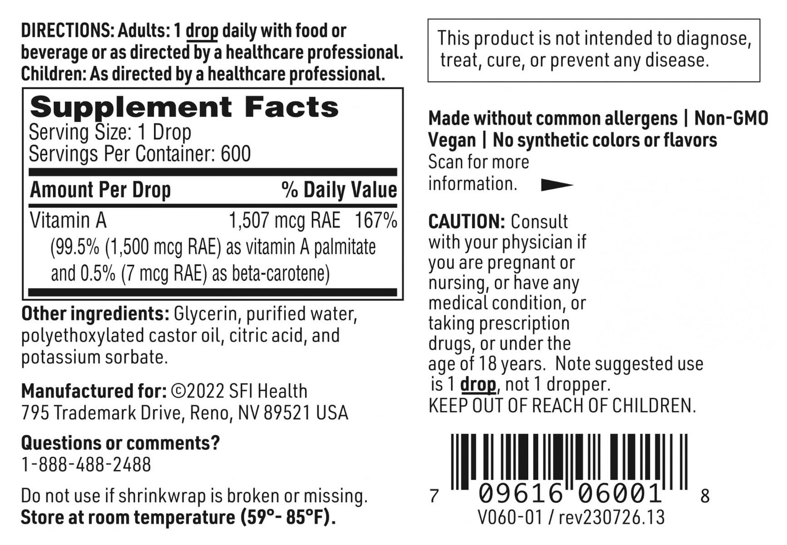 SFI Health Micellized Vitamin A Drops – Liquid A 1 Fl Oz (Pack of 1)