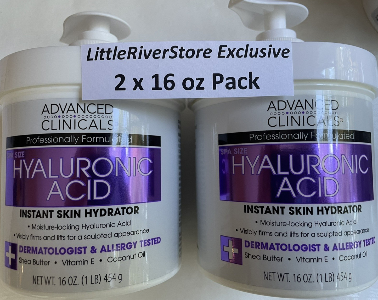 2 Pack! Advanced Clinicals Spa Size Hyaluronic Acid Cream Skin Hydrating 2 lbs