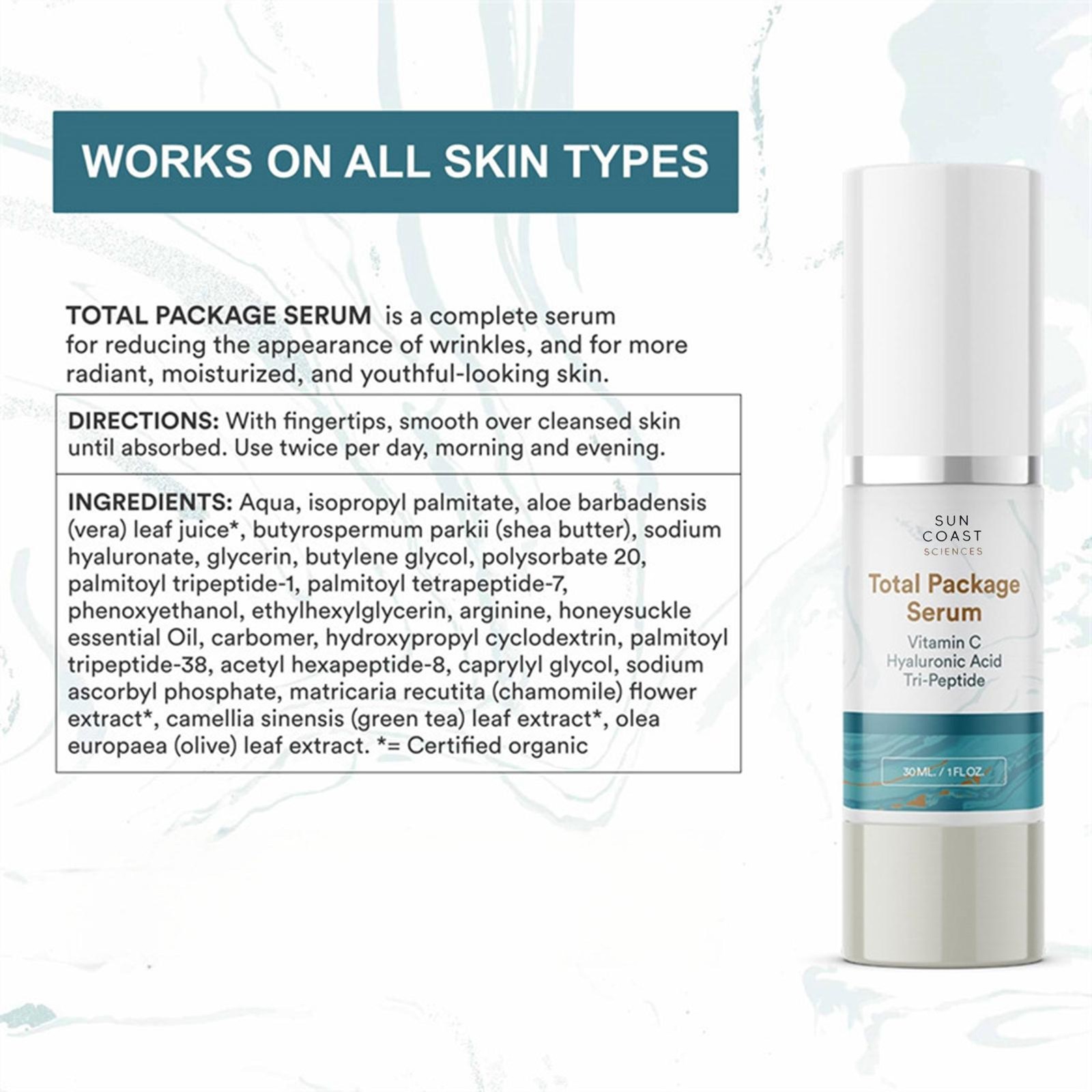 3- Sun Coast Sciences TOTAL PACKAGE SERUM 1oz Vitamin C Hyaluronic Acid