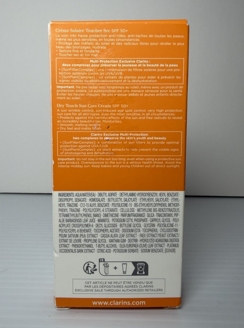 Clarins SPF50+ Dry Touch Facial Sunscreen 1.7oz 50ml Sealed tube