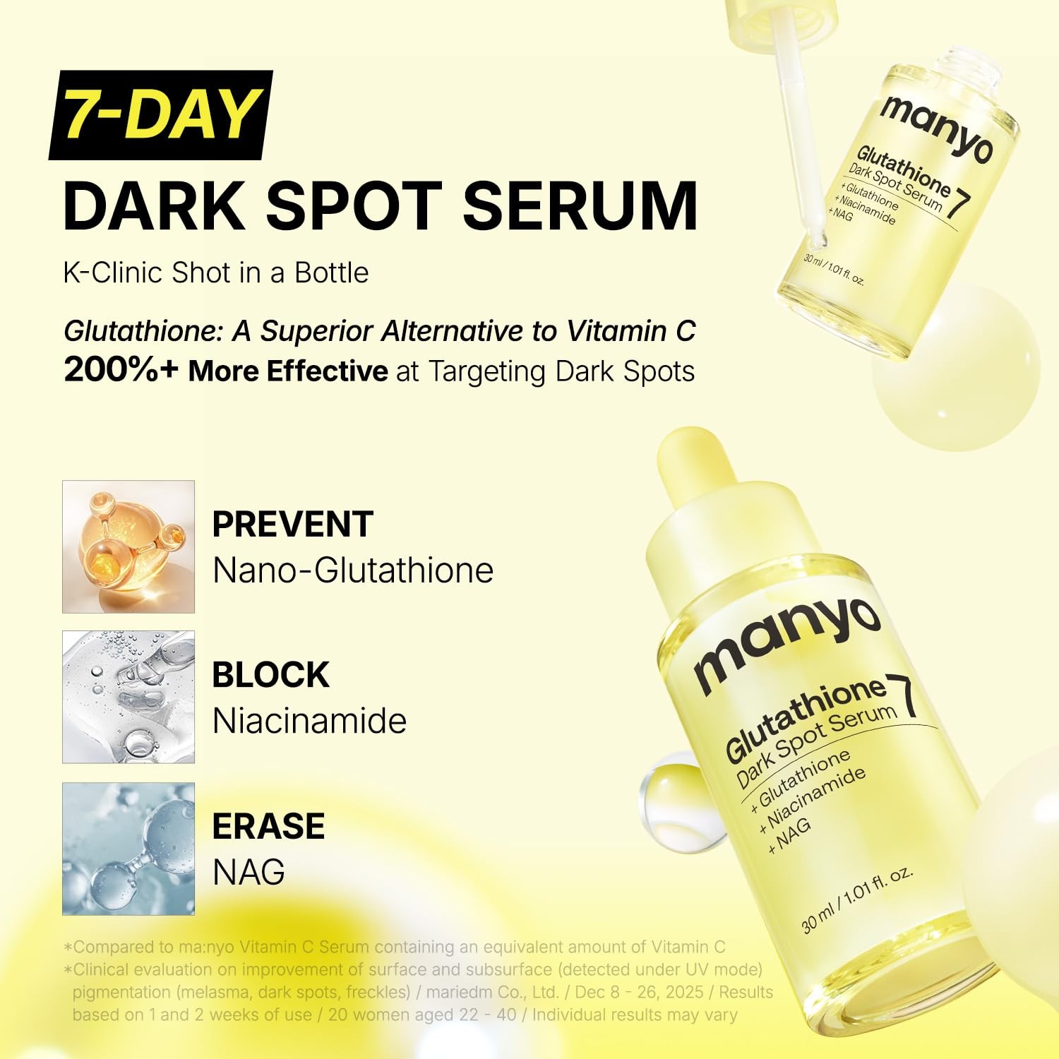 Glutathione 7 Dark Spot Serum with Niacinamide for Uneven Skin Tone Treatment