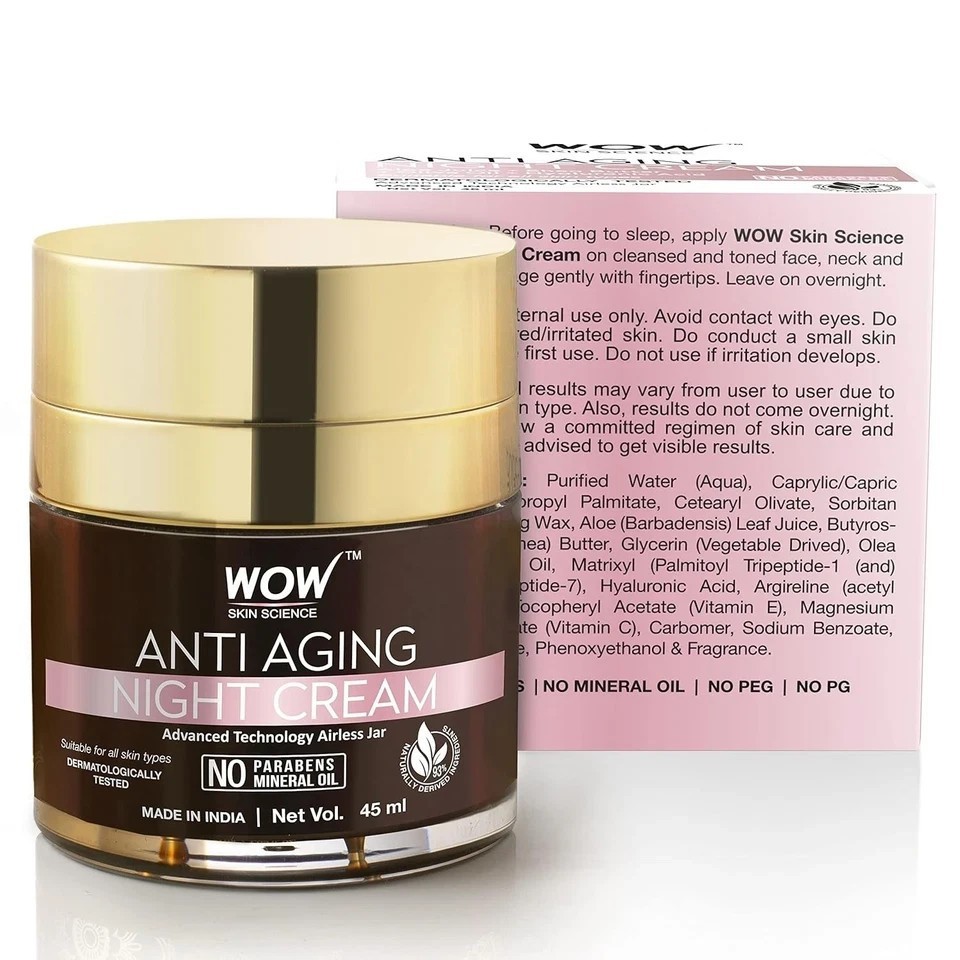 WOW Skin Science Anti-Aging Night Cream 50mL No Parabens Mineral Oil-Free