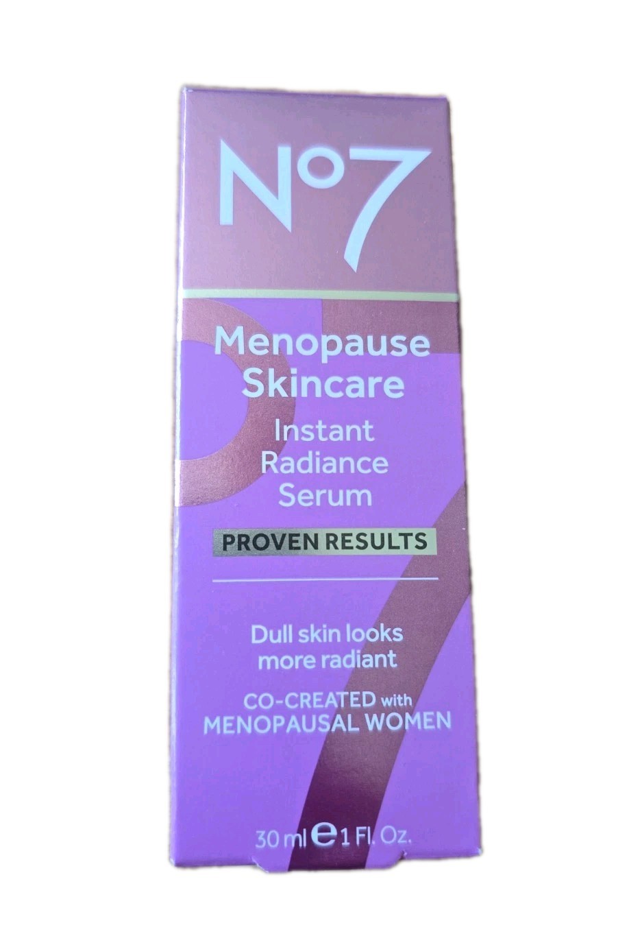 No7 Menopause Skincare Instant Radiance Serum, New In Box, 1 Oz