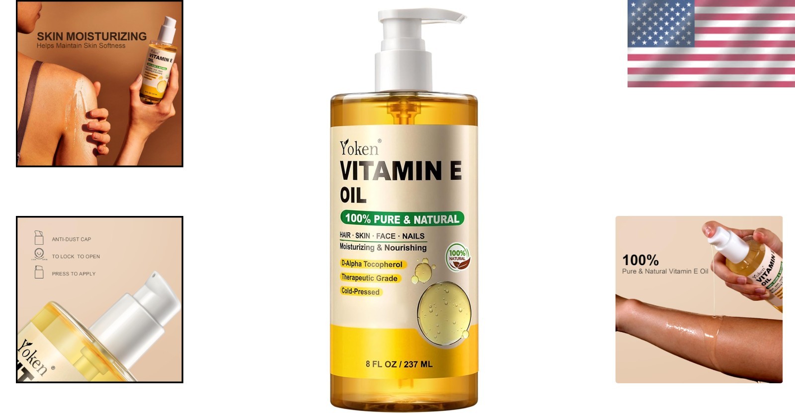8 Oz Organic Vitamin E Oil – Hydrating Body & Face Oil, Cold Pressed & No Scent