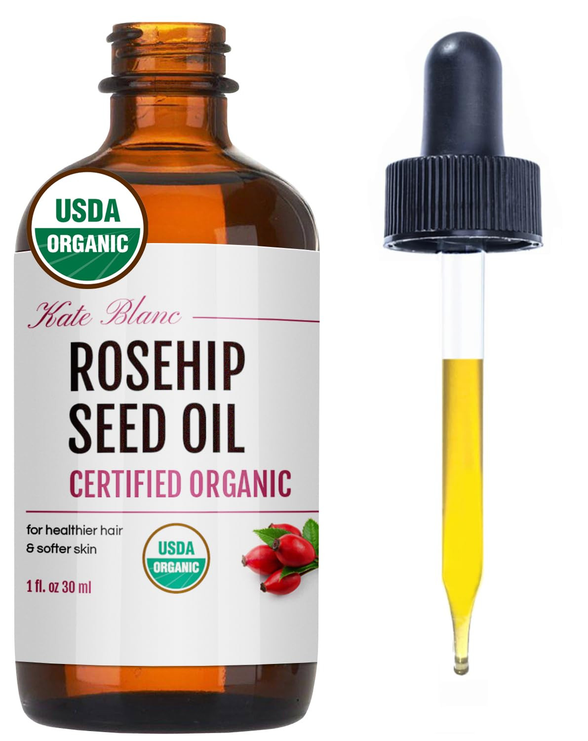 Rosehip Oil for Face & Softer Glowing Skin (1Oz, Organic, Pure, Cold Pressed) Ro