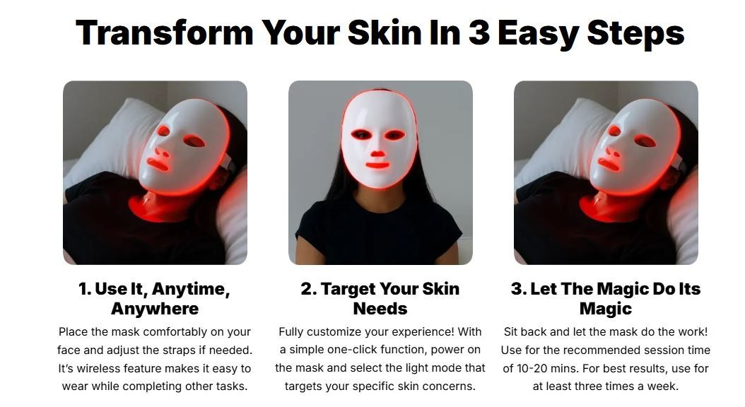 Glokore LED Wireless Light Therapy Face Mask Device White- NEW Free Shipping
