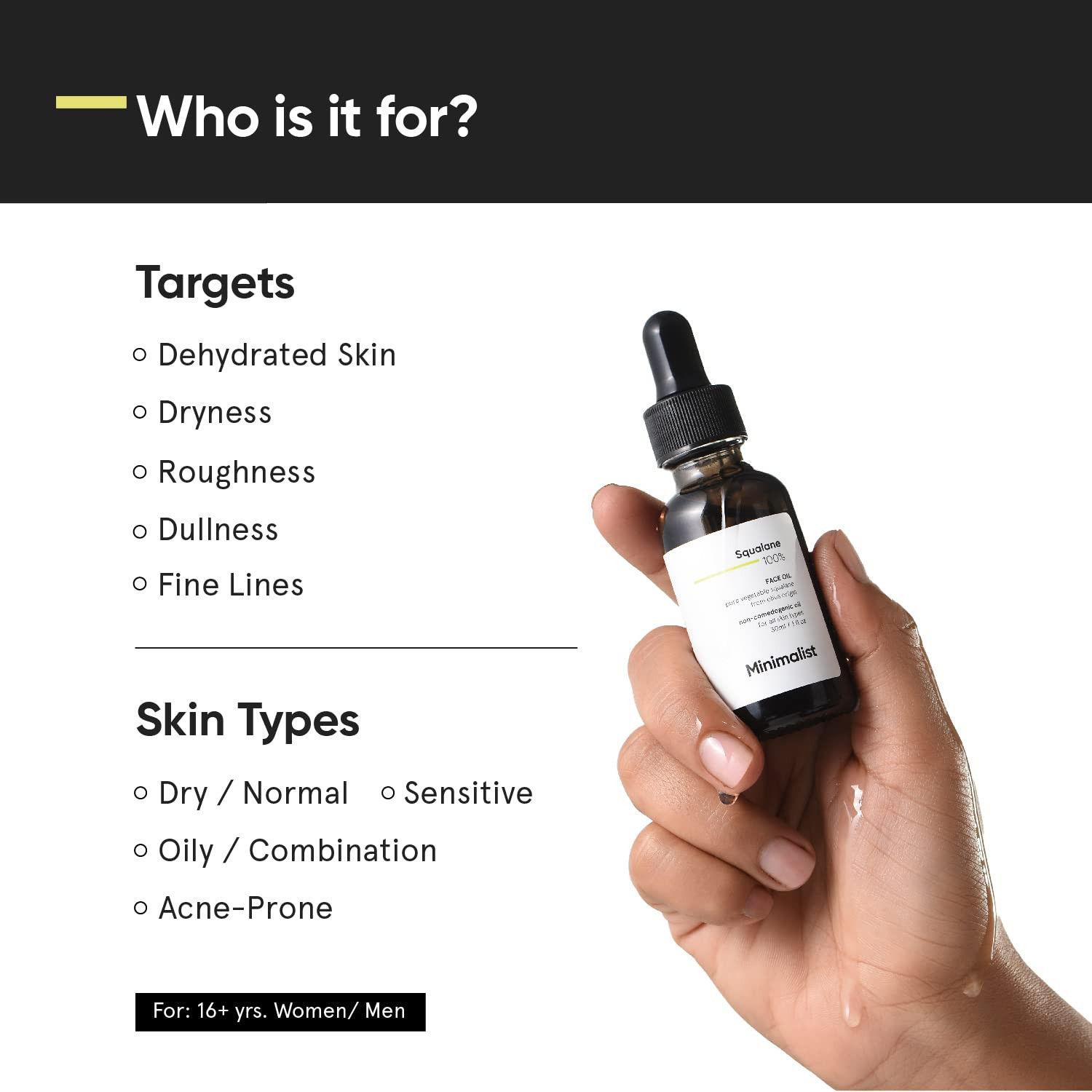 100% Squalane Oil for Face & Skin | Lightweight, Moisturizes, Improves Skin Hydr