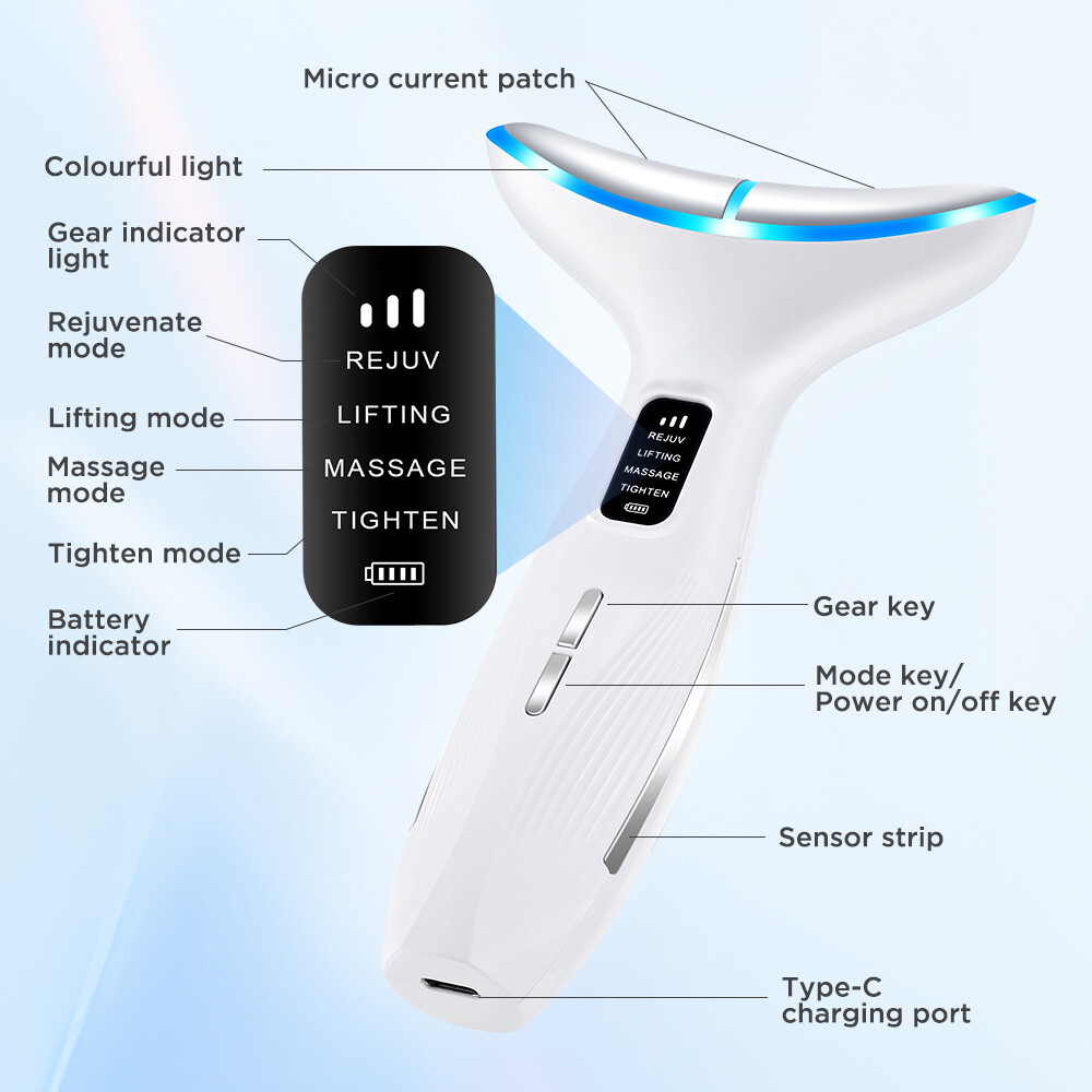 Neck Face Lifting Massager Skin Tighten Device LED and Anti Wrinkle Double Chin