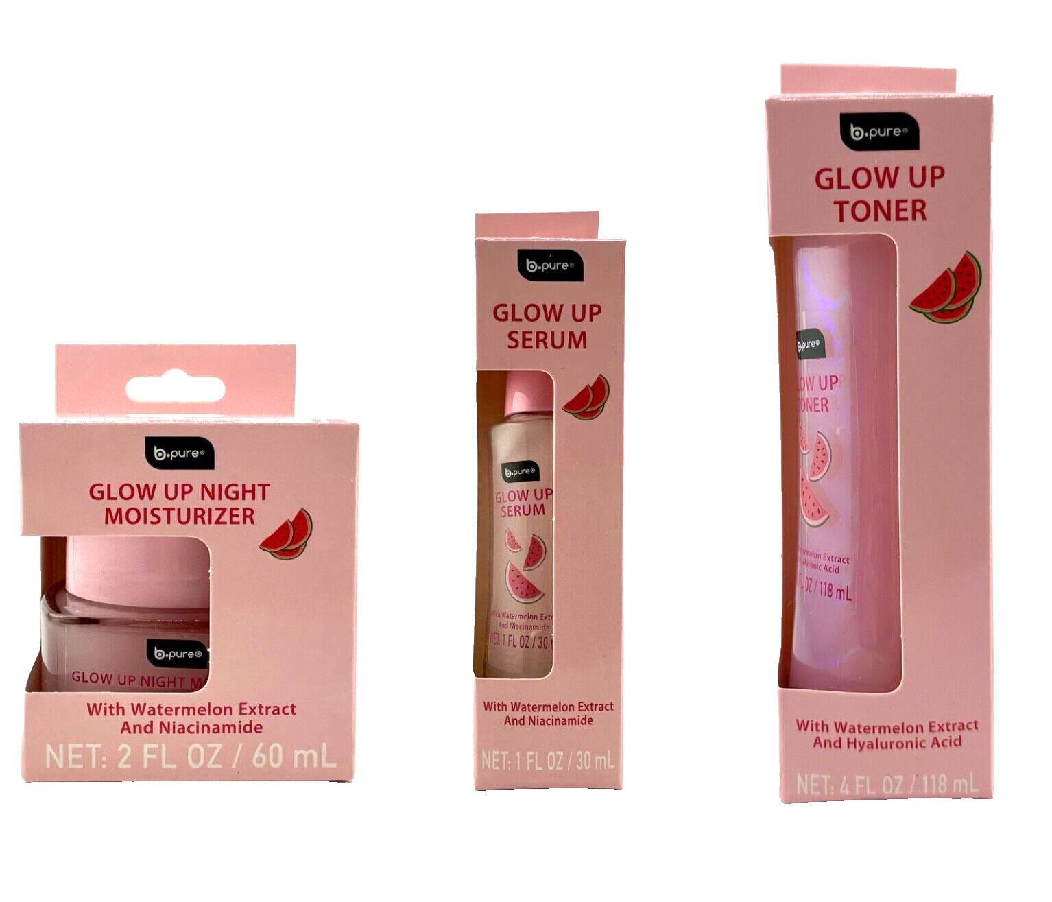 B-Pure Watermelon Glow Up Night Moisturizer, Serum & Toner – 2 Sets