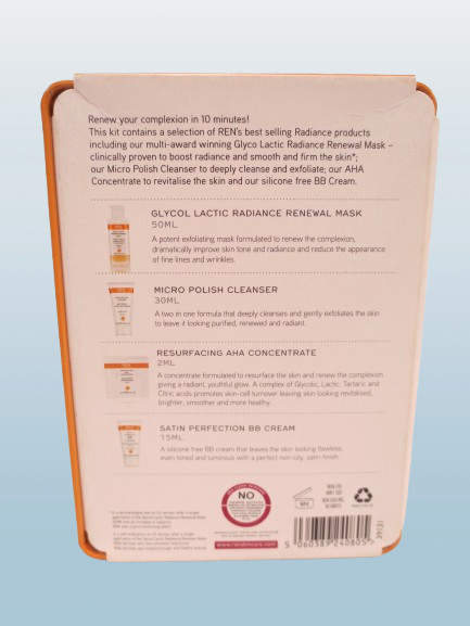 REN RADIANCE SKINCARE REGIME 4PCS SET MASK, CLEANSER, CONCENTRATE, CREAM BOXED