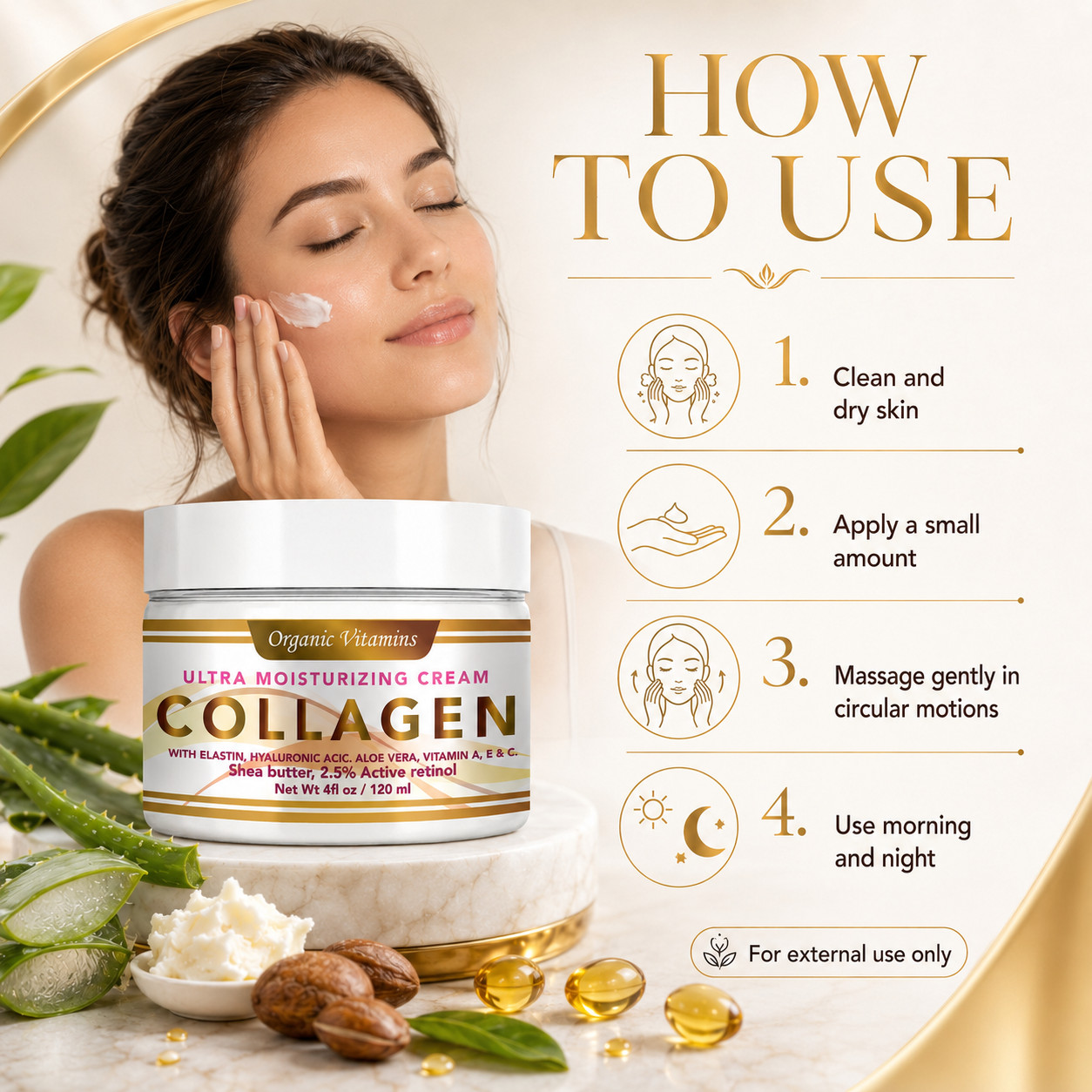 Collagen Elastin Cream Antioxidant Vitamin E , A & Shea Butter – 4oz free shipp