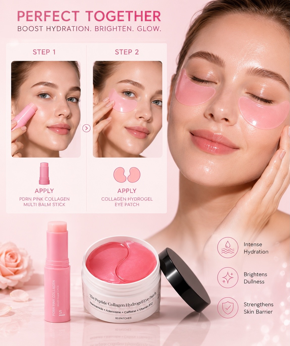 PDRN Pink Collagen Glow Duo Set – Multi Balm Stick & Hydrogel Eye Patches