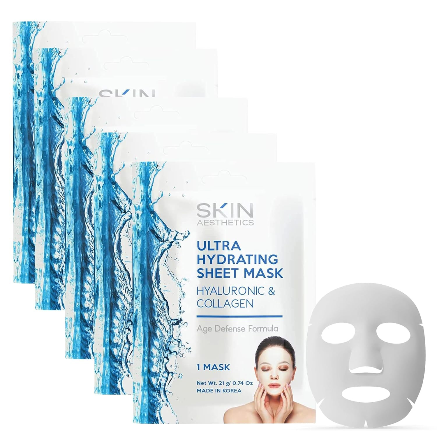 Hyaluronic & Collagen Sheet Face Mask – Skin Firming, Anti-Aging, Moisturizing &