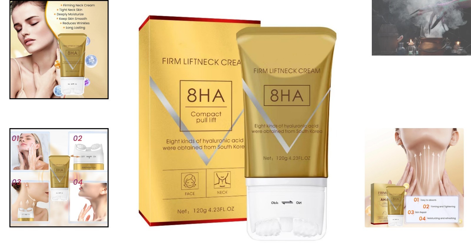 Smooth and Tighten Neck Skin with AH-8 Firming Cream & Massage Roller 4.2 Fl Oz