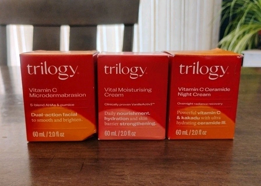 3 Trilogy Products – Vitamin C Ceramide Night Cream, Microdermabrasion – 60ml Ea