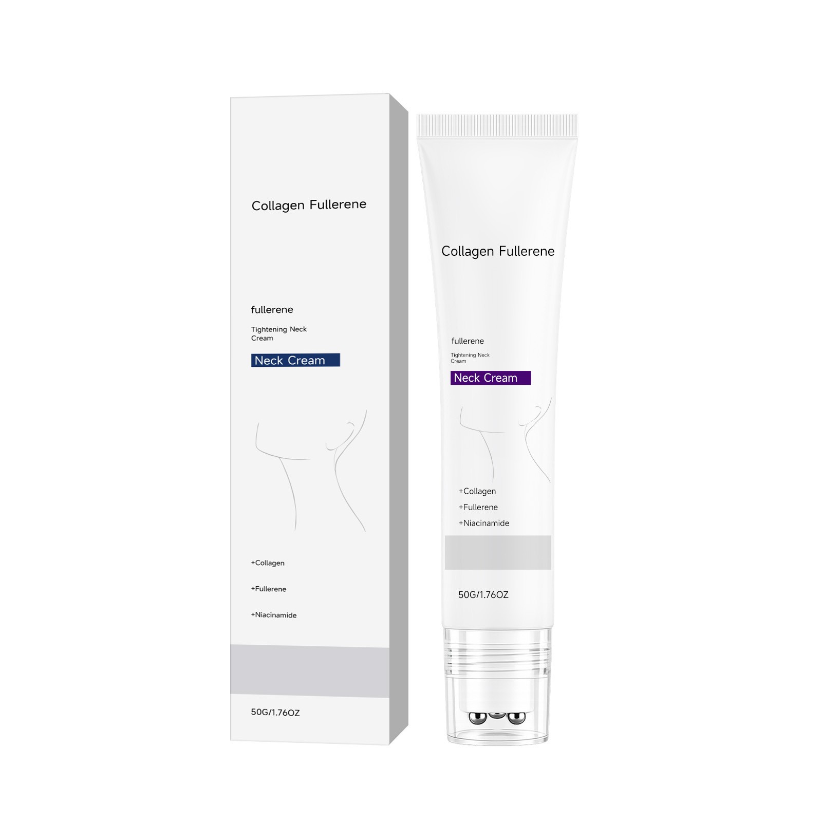 5PCS Magec Collagen Fullerene Neck Cream Firming Tightening with Roller 50g