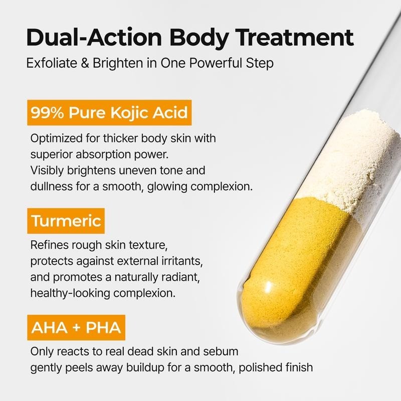 Body Face Peel Shot Duo Glow Rice Peeling Ampoule 99% Pure Kojic Acid & Turmeric