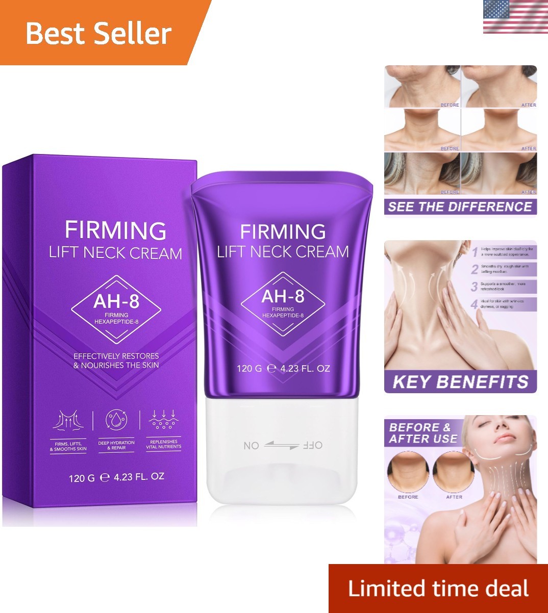 Advanced Neck Firming Cream 4.23Oz – Reduces Wrinkles with Roller Massage Design