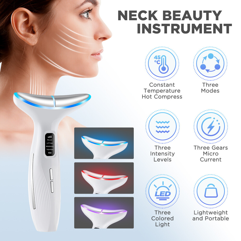 Neck Face Lifting Massager Skin Tighten Device LED and Anti Wrinkle Double Chin