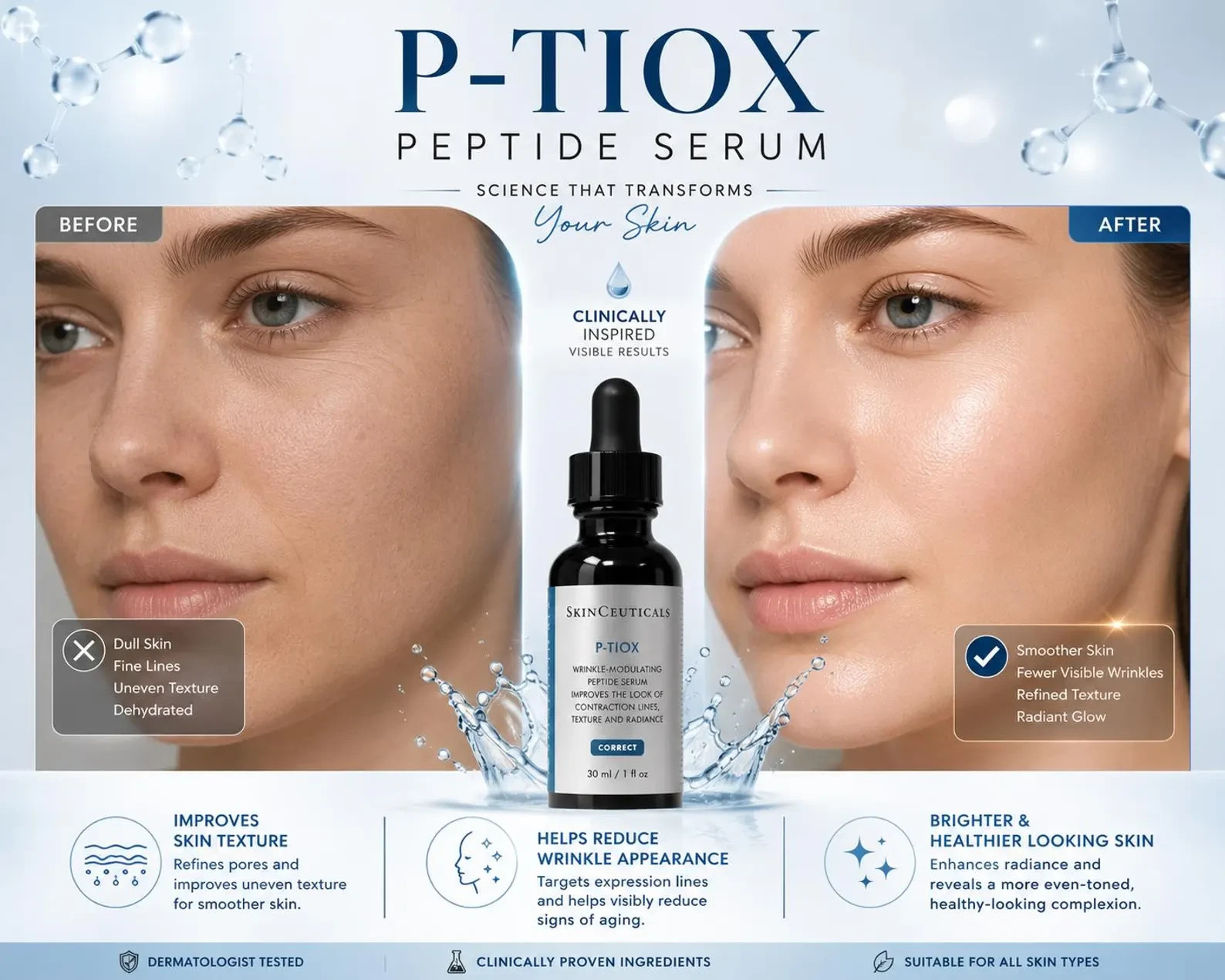 SkinCeuticals P-Tiox Peptide Serum Anti Aging Wrinkle Repair Face Serum 30ml