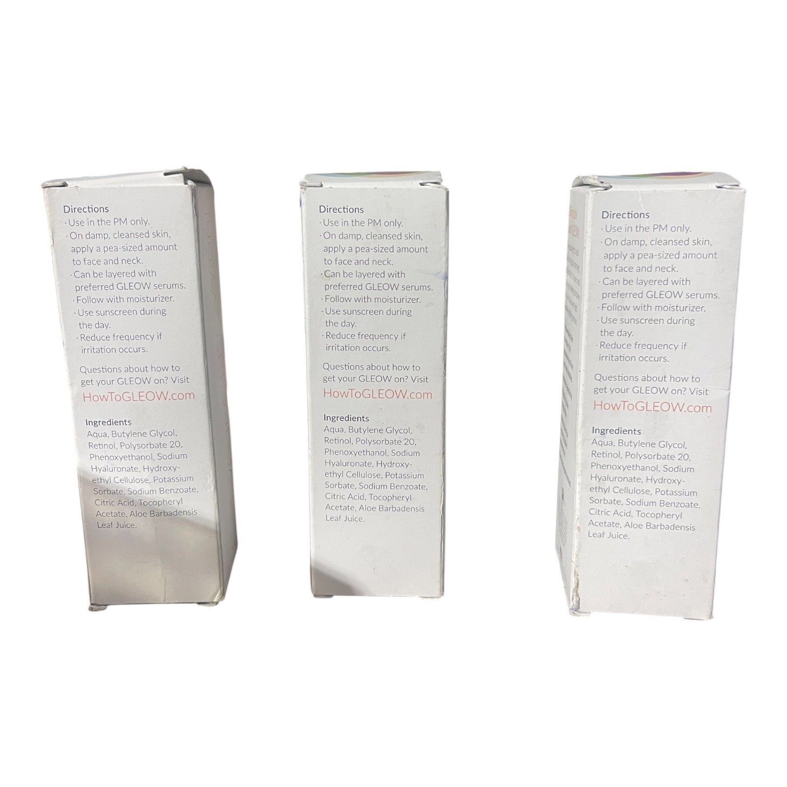 Gleow Retinol Serum w/ Hyaluronic Acid & Vitamin E 2oz 3-Pack New