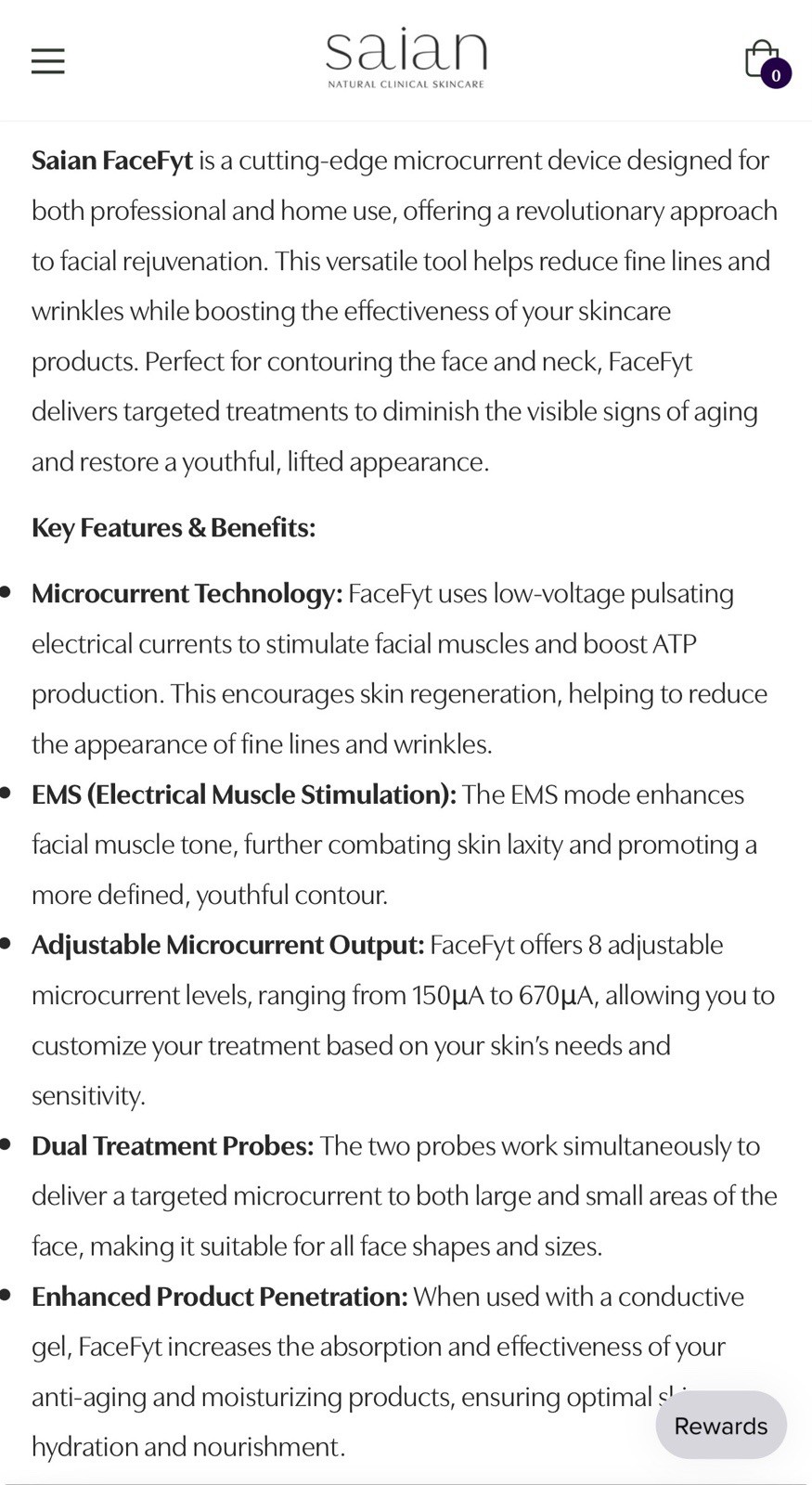 Saian FaceFyt Microcurrent Device EMS Adjustable Dual Probes + 8oz Solution