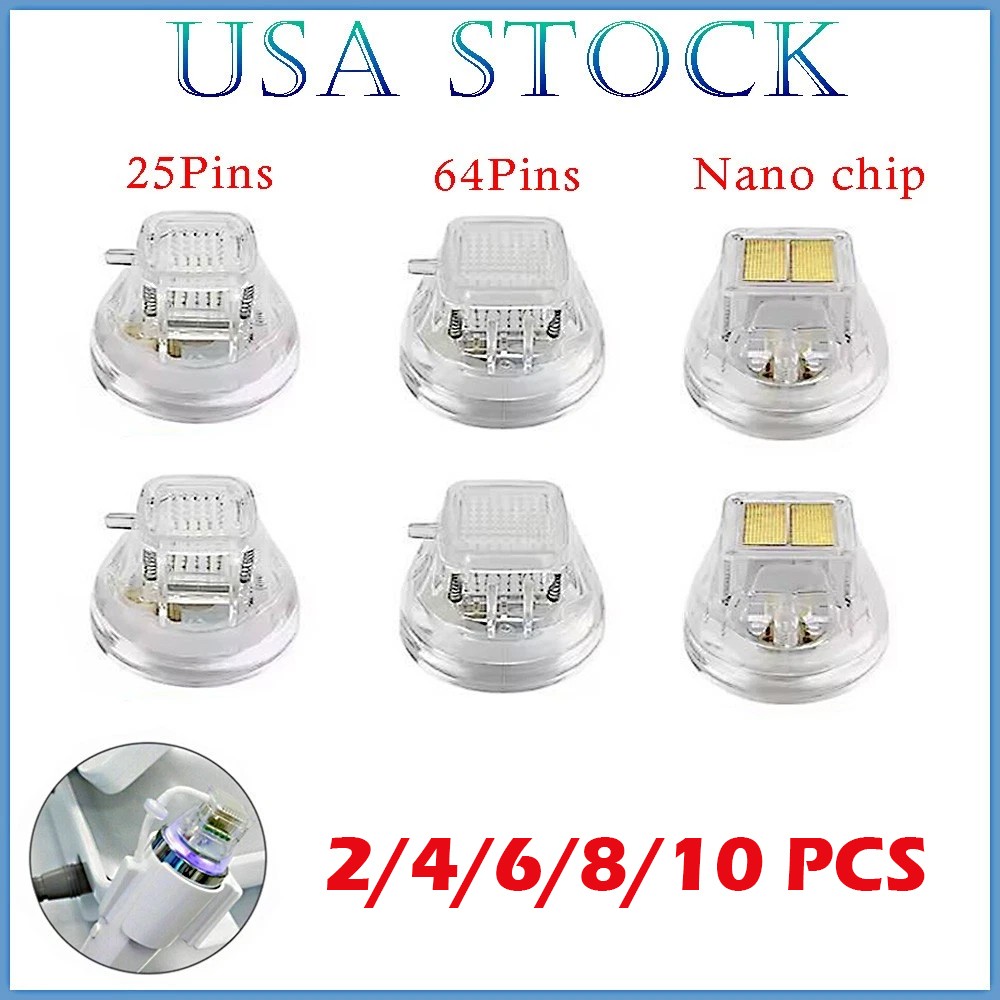 2-10PC Replace Micro Needle Cartridge Tip Nano 25/64 Pins Gold For RF Machine