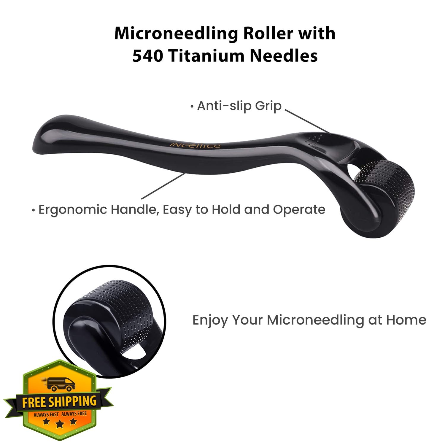INCELLICE 1.5 Charcoal Black Derma Roller 540 Needles