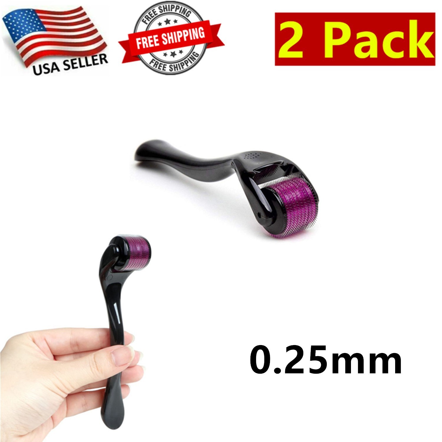 2 Pack of 0.25mm 540 Titanium Microneedle Scar Facial Derma Roller Dermaroller