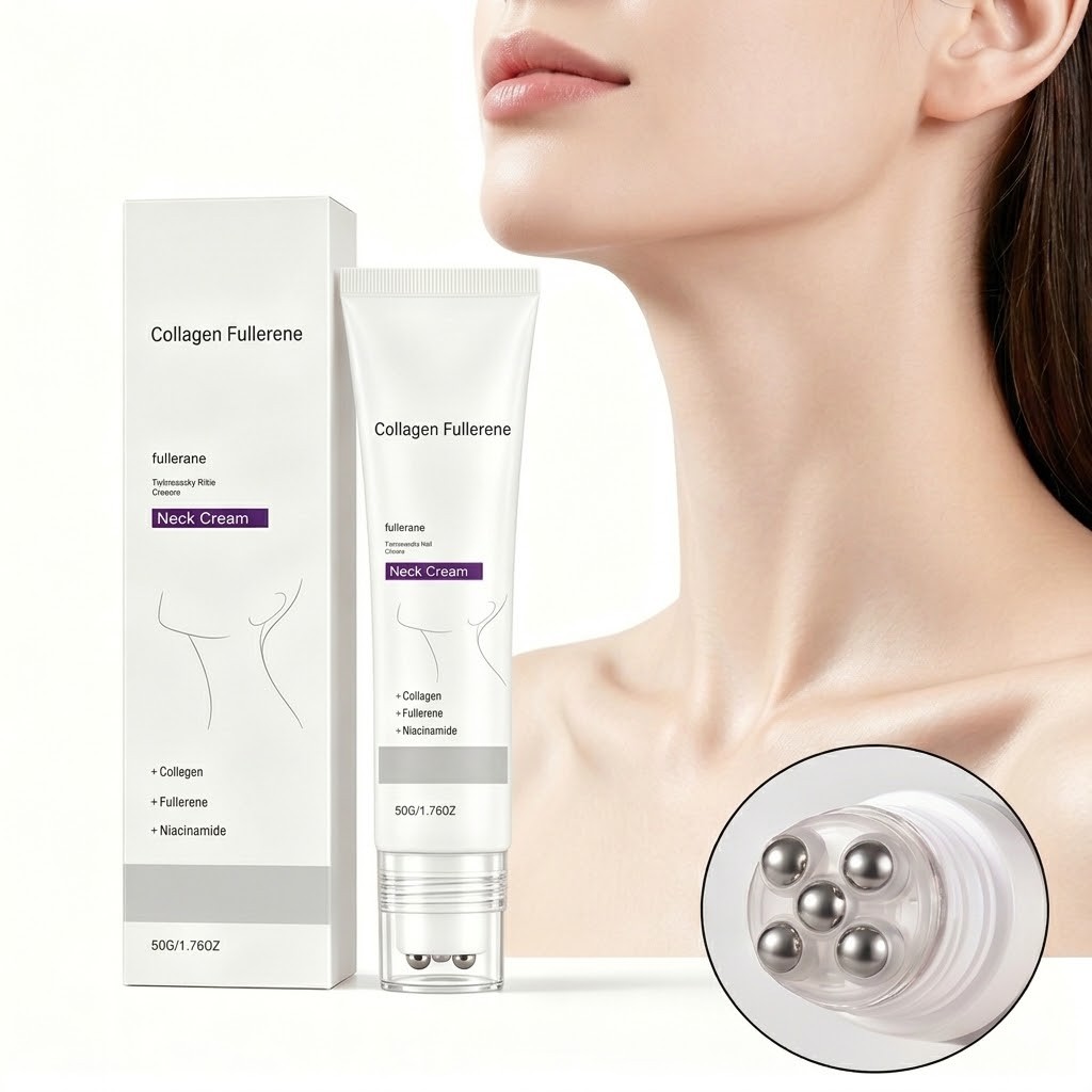 5PCS Magec Collagen Fullerene Neck Cream Firming Tightening with Roller 50g