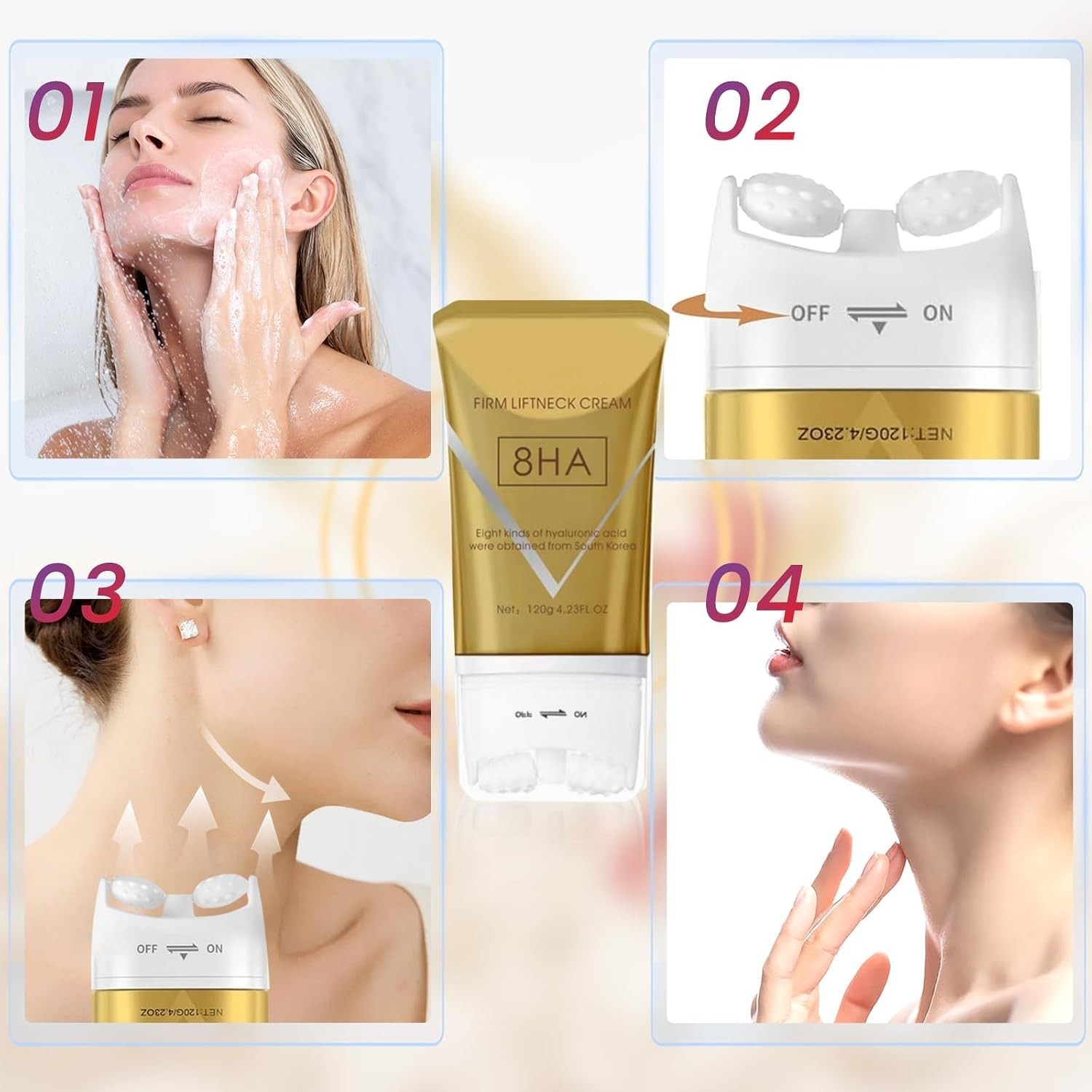 Smooth and Tighten Neck Skin with AH-8 Firming Cream & Massage Roller 4.2 Fl Oz