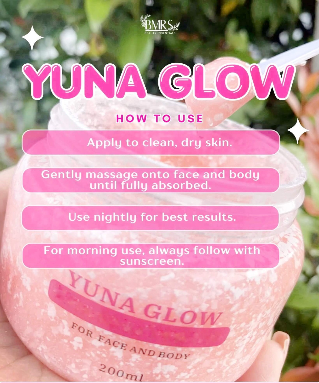 BMRS YUNA GLOW Face Body Cream 200ml – Placenta Glutathione Dragon Blood