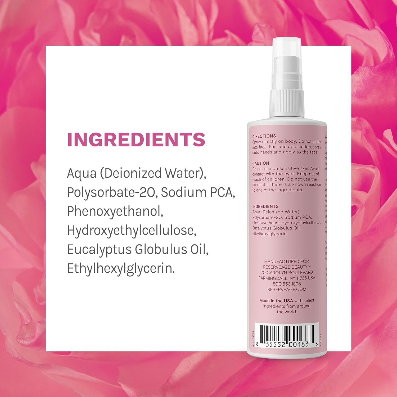 Reserveage Na-PCA Spray Anti Aging Face Moisturizer for Women/Men, 8Fl Oz 2 Pack