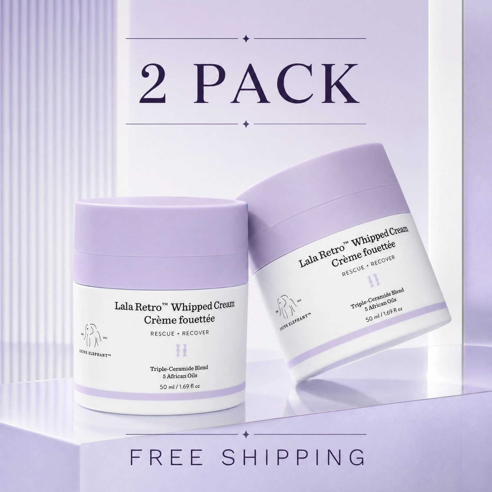 Drunk Elephant Lala Retro Whipped Cream 50ml – 2 Pack Deep Hydration Moisturizer