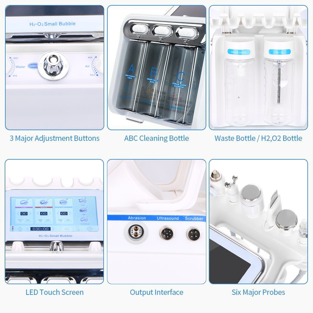 6 in 1 Hydro Dermabrasion Machine for Facial Care Spa + 3Pc*400ml Peel Solution