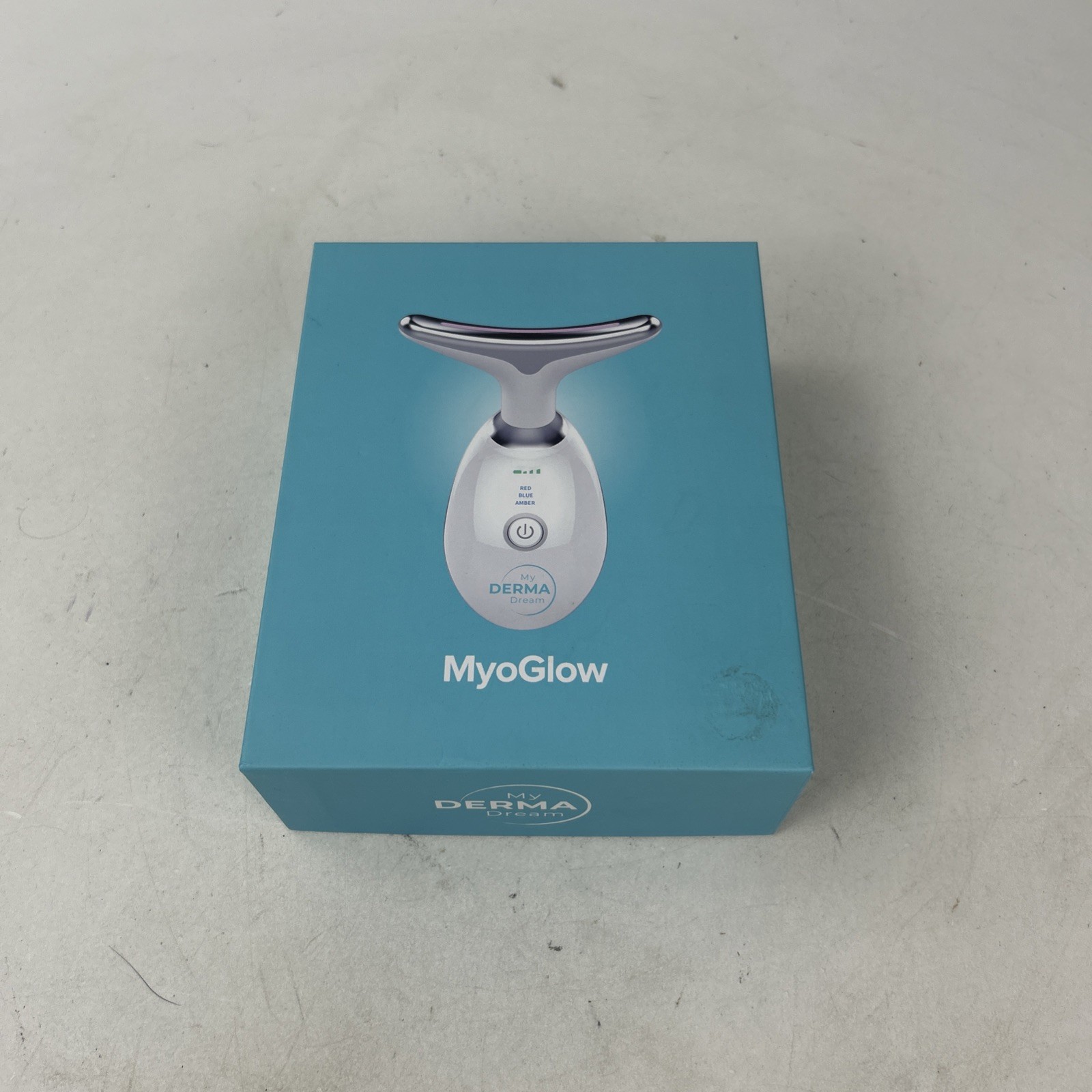 My Derma Dream MyoGlow LED Light Therapy Neck Face Sculpting Device In Box Open