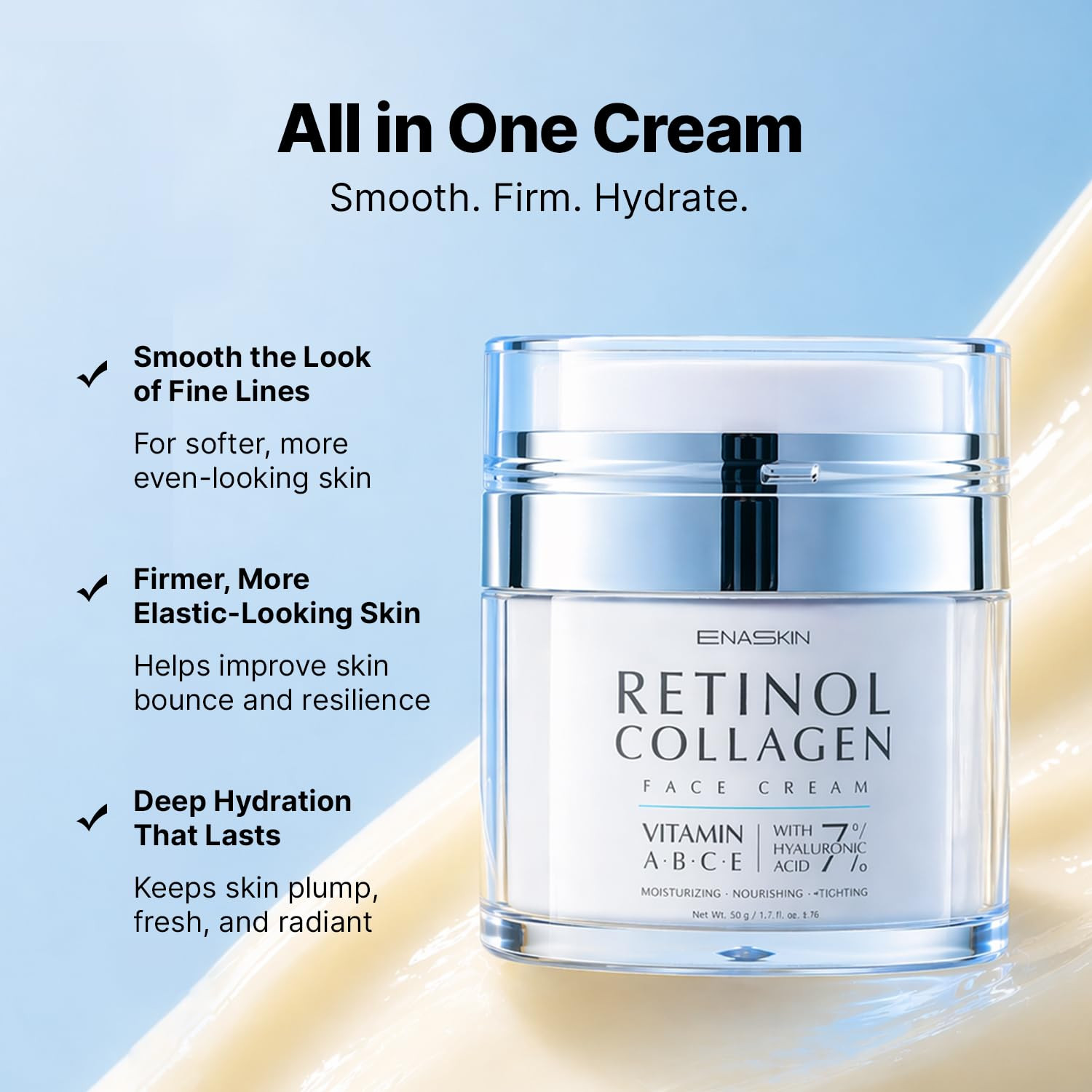 Retinol anti Aging Face Moisturizer: Wrinkle Cream for Women & Men, Collagen & 7