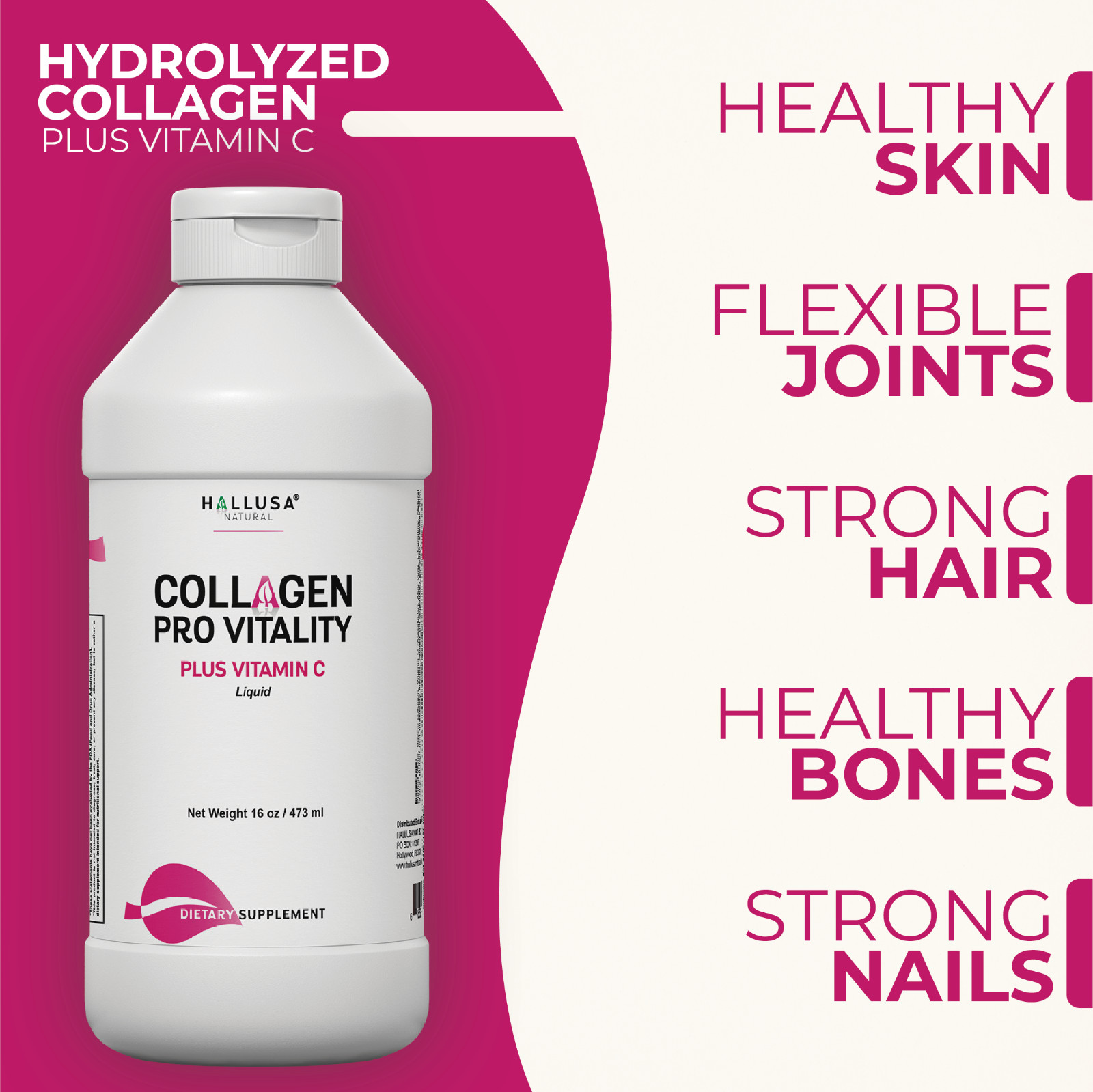 Collagen Pro vitality Plus Vitamin C | Liquid Hydrolyzed Collagen 16oz