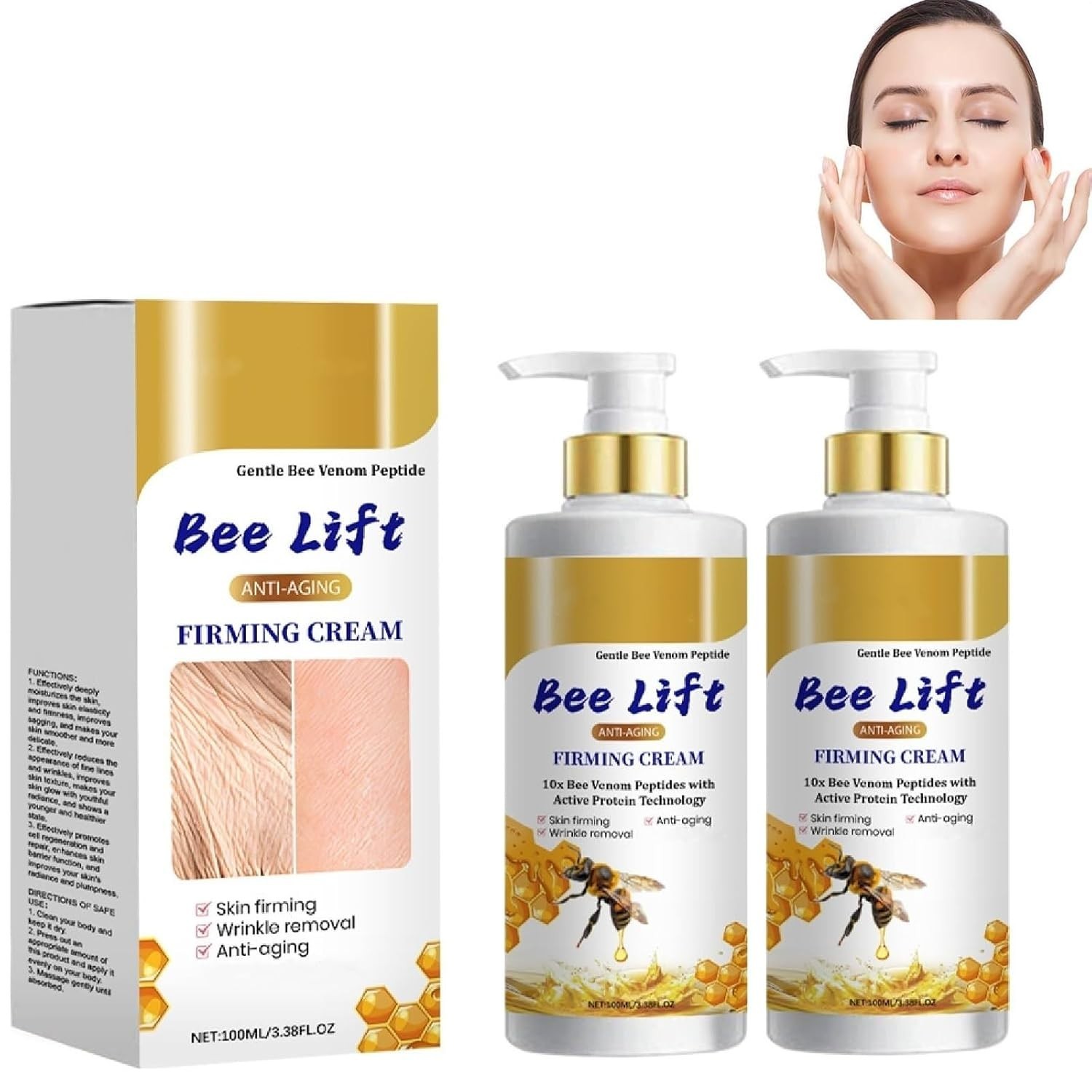 2Pcs Bee Venom Skin Firming Cream, BeeLift Anti-Aging Firming Cream, Wrinkle Rem