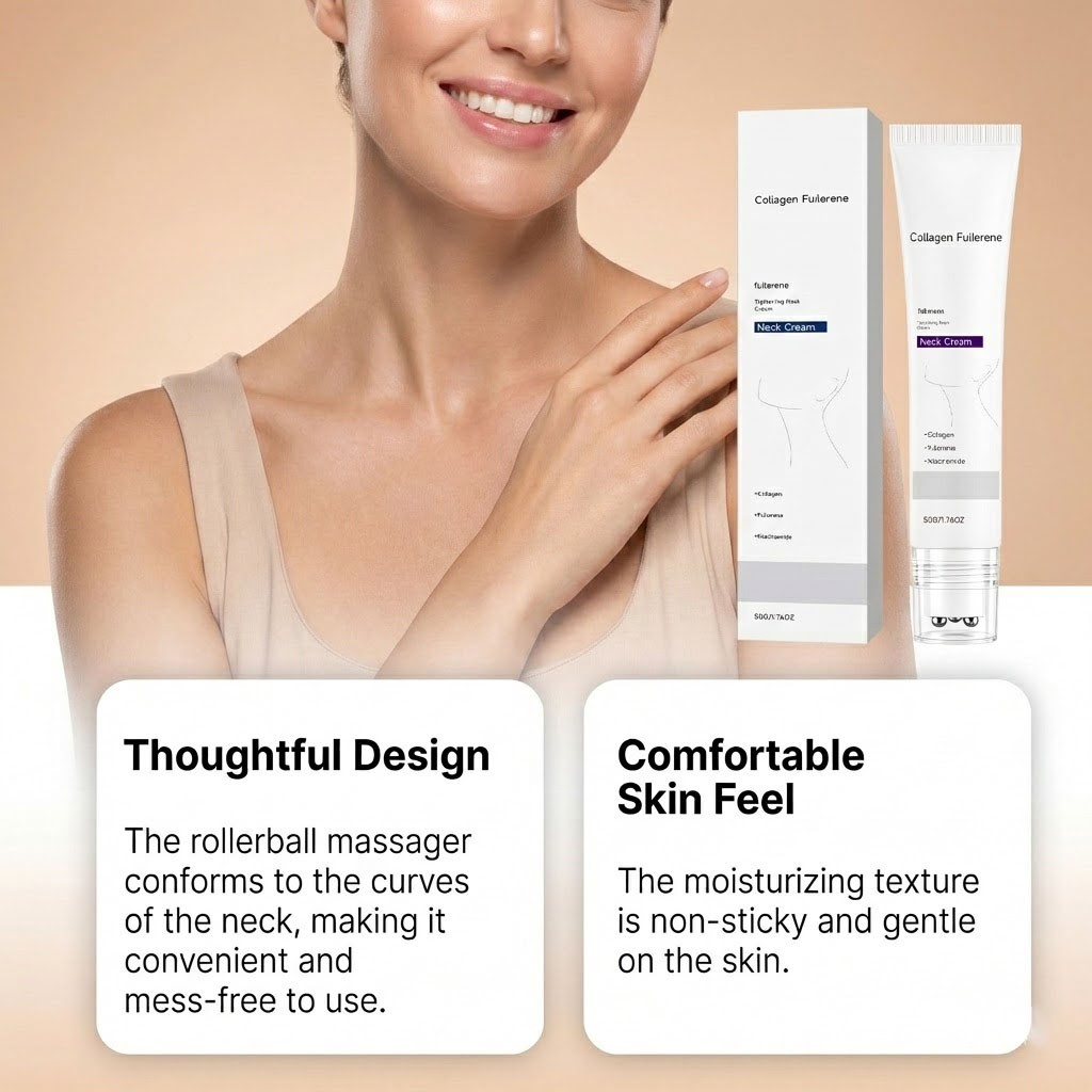 5PCS Magec Collagen Fullerene Neck Cream Firming Tightening with Roller 50g