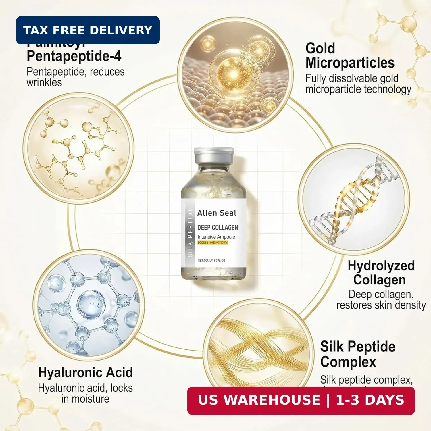 2PCS Silk Peptide Intensive Lifting Ampoule,Facial Serum with Deep Collagen & Si