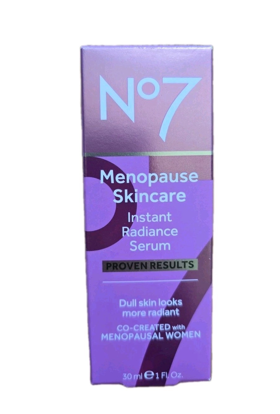 No7 Menopause Skincare Instant Radiance Serum, New In Box, 1 Oz